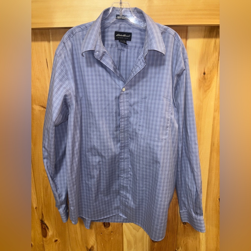 Eddie Bauer Classic Wrinkle Resistant Blue Plaid men’s large tall button down